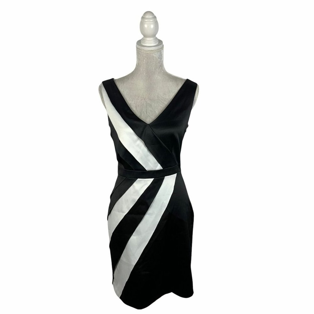 Max and Cleo Black & White Sheath Dress Sleeveless Layered‎ Banded Waist Event 8